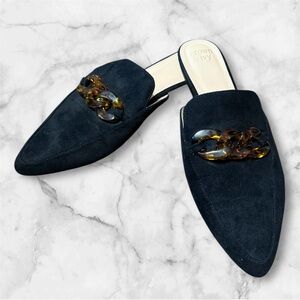 Black Slip On Mules Shoes with Tortoise Accent Buckle - Crown & Ivy Size 10